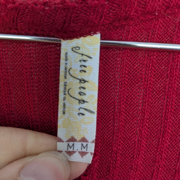 Free People Red Sunset Park Striped Thermal Tunic Knit Size Medium - Picture 6 of 10